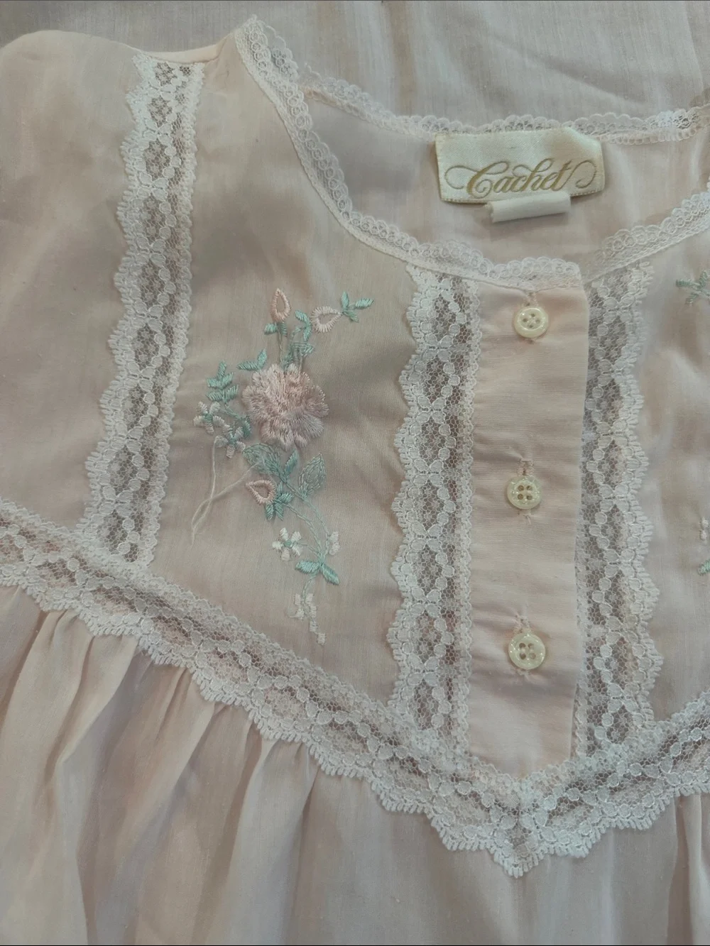 Vintage Cachet Pastel Pink Cottagecore Lace Embroidered Nightgown Dress Size M - Picture 4 of 13